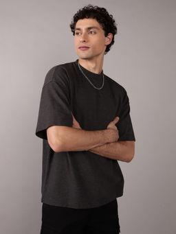 American Eagle - Men Grey Oversized Solid T-shirt
