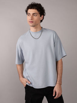 American Eagle - Men Blue Oversized Solid T-shirt