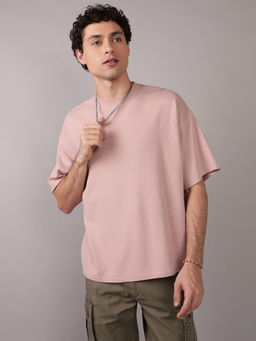 American Eagle - Men Pink Oversized Solid T-shirt