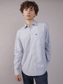 American Eagle - Men Blue Everyday Poplin Button-Up Shirt