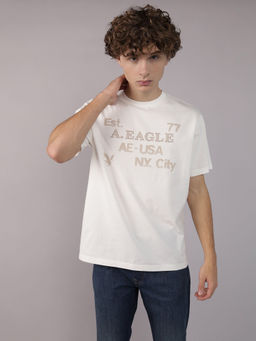 American Eagle - Men White Cotton Round Neck T-Shirt