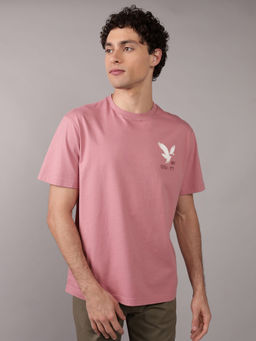 American Eagle - Men Pink Cotton Round Neck T-Shirt