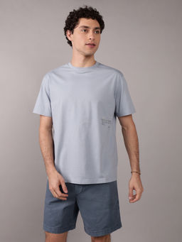 American Eagle - Men Blue Cotton Round Neck T-Shirt