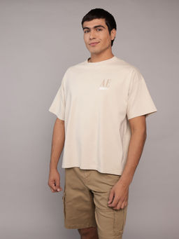 American Eagle - Men Beige Cotton Round Neck T-Shirt