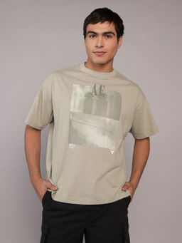 American Eagle - Men Green Cotton Round Neck T-Shirt