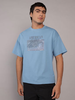 American Eagle - Men Blue Cotton Round Neck T-Shirt
