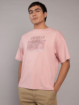 American Eagle - Men Pink Cotton Round Neck T-Shirt