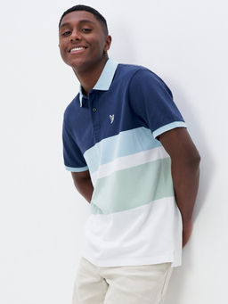 American Eagle - Men Blue Stripe Polo Shirt