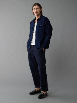 American Eagle - Men Blue Jacquard Denim Navy Blue Shirt Jacket