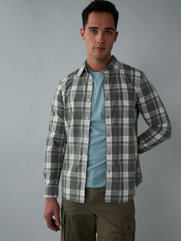 American Eagle - Men Green Checks Slim Fit Full Sleeves Shirt