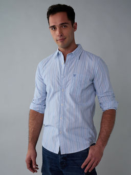American Eagle - Men Blue Slim Fit Stripes Full Sleeves Shirt