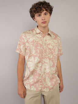 American Eagle - Men Pink Floral Print Slim Fit Half Sleeves Shirt
