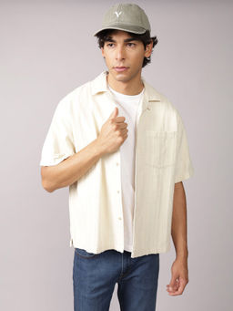 American Eagle - Men Cream Poolside Striped Button-Up Shirt