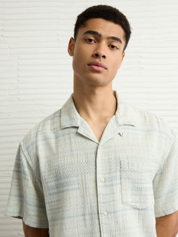 American Eagle - Men Textured Striped Button-Up Poolside Shirt