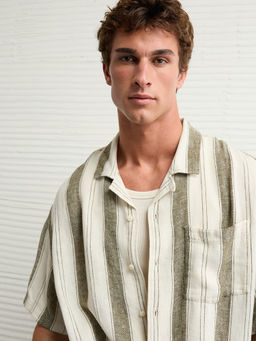 American Eagle - Men Textured Striped Button-Up Poolside Shirt