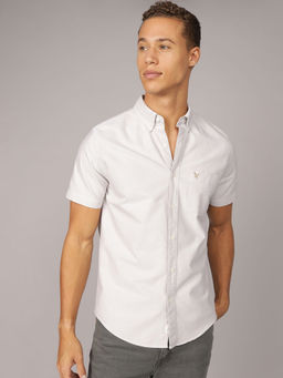 American Eagle - Men White Short-Sleeve Slim Fit Button-Up Shirt