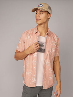 American Eagle - Men Coral Poolside Button-Up Shirt