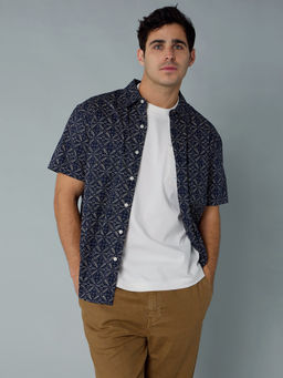 American Eagle - Men Blue Poolside Printed Button-Up Shirt