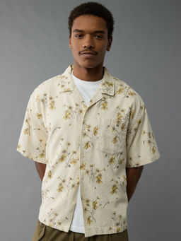 American Eagle - Men Beige Poolside Floral Button-Up Shirt