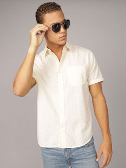 American Eagle - Men Cream Poolside Embroidered Button-Up Shirt