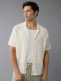 American Eagle - Cream Self Design Regular Fit Shirt