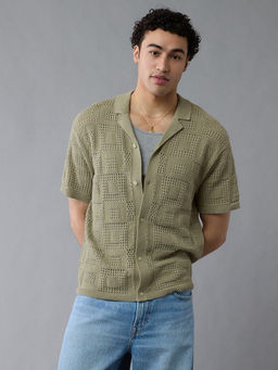 American Eagle - Olive Self Design Regular Fit Shirt