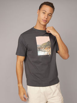American Eagle - Charcoal Printed Regular Fit T-Shirt