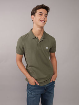 American Eagle - Green Solid Slim Fit Polo T-Shirt