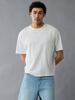 American Eagle - White Solid Boxy Fit T-Shirt