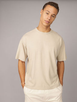 American Eagle - Beige Solid Boxy Fit T-Shirt