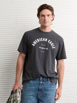American Eagle - Black Printed Regular Fit T-Shirt