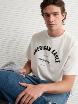 American Eagle - White Printed Regular Fit T-Shirt