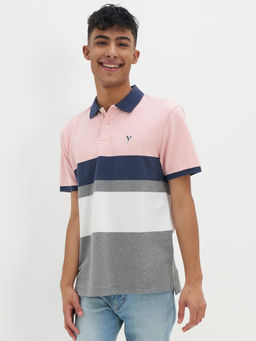 American Eagle - Pink Colorblock Regular Fit Polo T-Shirt