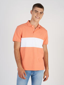 American Eagle - Peach Colorblock Regular Fit Polo T-Shirt