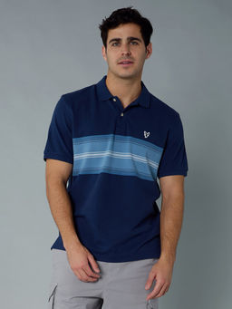 American Eagle - Navy Blue Stripes Regular Fit Polo T-Shirt