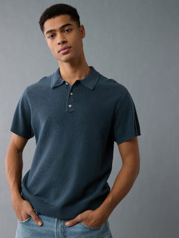 American Eagle - Navy Blue Solid Regular Fit Polo T-Shirt