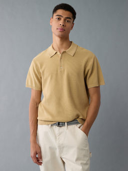 American Eagle - Beige Solid Regular Fit Polo T-Shirt