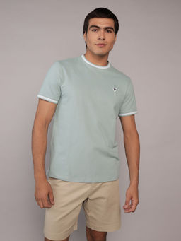 American Eagle - Blue Solid Regular Fit T-Shirt