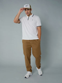 American Eagle - White Solid Regular Fit Polo T-Shirt
