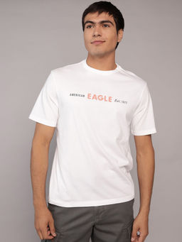 American Eagle - White Solid Regular Fit T-Shirt