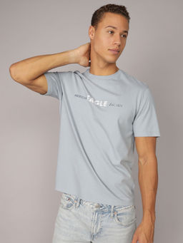 American Eagle - Blue Solid Regular Fit T-Shirt