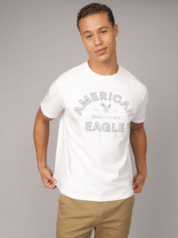 American Eagle - White Printed Regular Fit T-Shirt