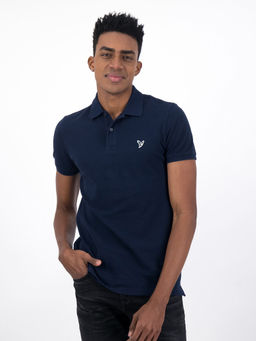 American Eagle - Navy Blue Solid Slim Fit Polo T-Shirt