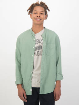 American Eagle - Men Linen Blend Solid Mandarin Neck Regular Fit Green Shirt