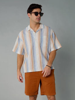 American Eagle - Men Linen Blend Stripes Collar Neck Regular Fit Multi-Color Shirt