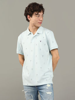 American Eagle - Men Blue Flex Pique Printed Polo Shirt