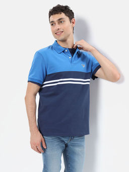 American Eagle - Men Blue Daylight Striped Pique Polo Shirt