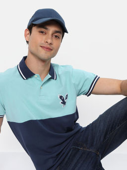 American Eagle - Men Navy Colorblock Pique Polo Shirt