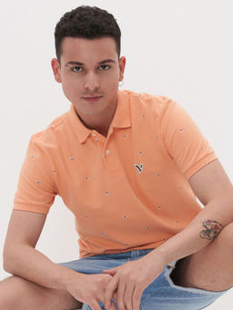 American Eagle - Men Peach Printed Flex Pique Polo Shirt