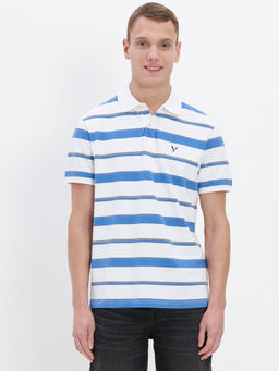 American Eagle - Men Jazz Blue Striped Polo Shirt